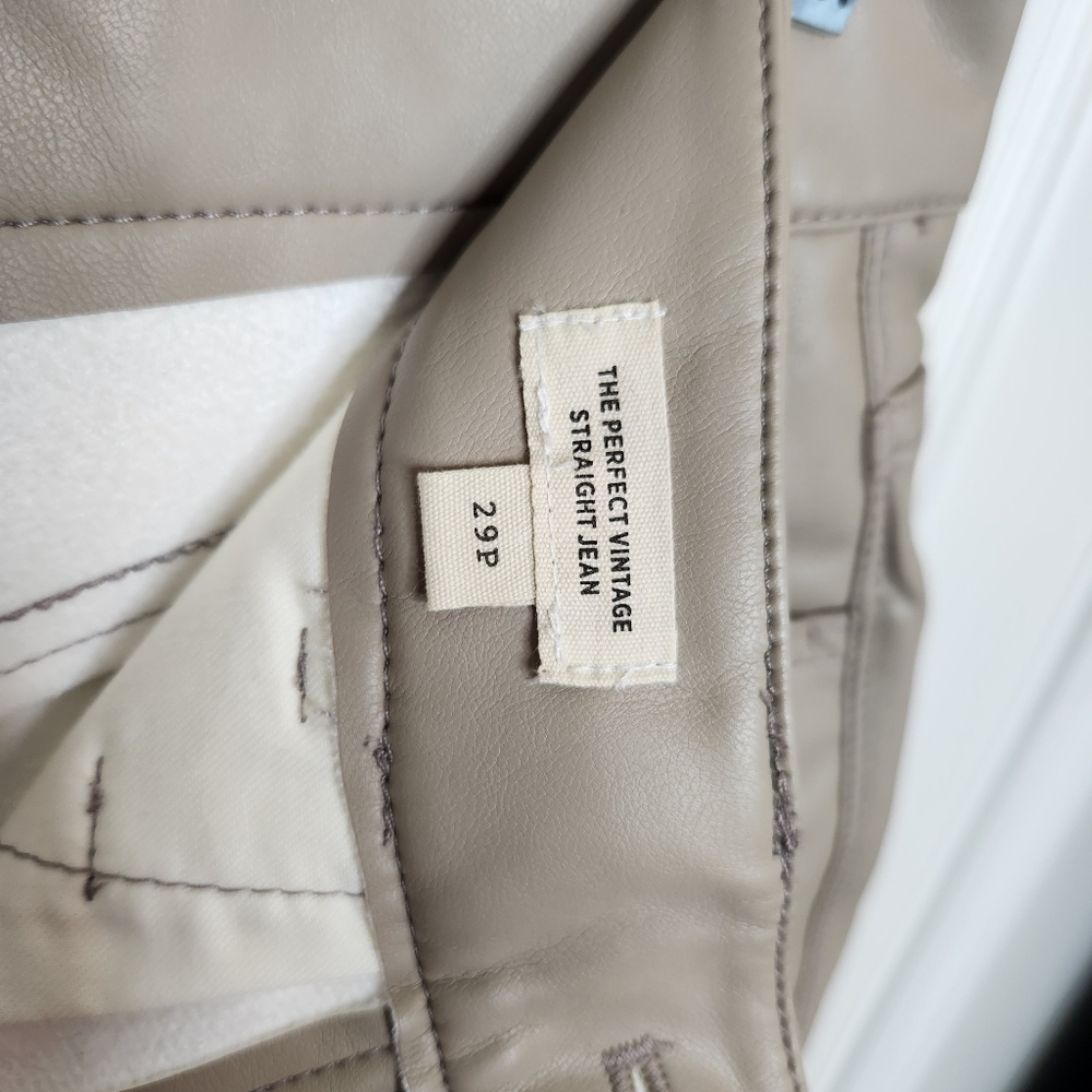 Madewell Faux Leather Pants The Perfect Vintage Straight Jean Size 29P Beige - Picture 9 of 13